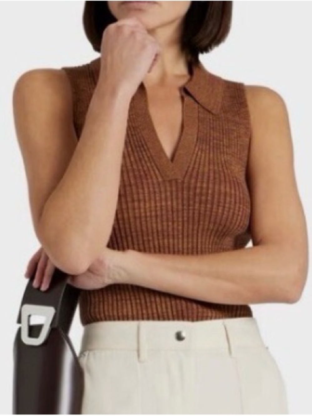 BNWOT - HELMUT LANG Ribbed-knit top Brown Ladies XS